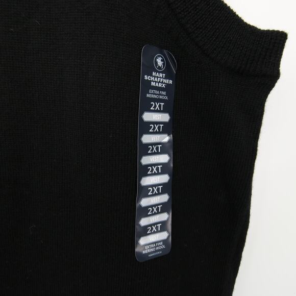 Hart Schaffner Marx Sweater Vest Black Extra Fine Merino Wool V Neck 2X Tall NWT - Picture 6 of 11